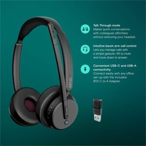 EPOS IMPACT Wireless Over-the-head, On-ear Stereo Headset - Black - Microsoft Teams Certification - Binaural - Supra-aural