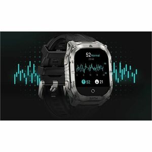 Kospet TANK M4C Smart Watch - Square Case Shape - Silver Body Color - Stainless Steel, Zinc Alloy Case Material - Silicone