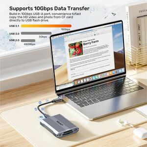 Unitek 2 Slot(s) Flash Drive/Flash Card Reader - USB Type C - 1 - 1.95 TB Flash Drive - 10 GB/s - microSD, CompactFlash, m