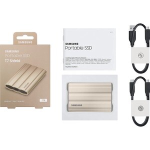 Samsung T7 MU-PE1T0K/WW 1 TB Portable Rugged Solid State Drive - External - Moonrock Beige - Desktop PC, MAC Device Suppor