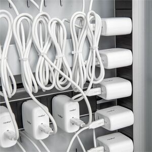 Rocstor Volt C42 Pre-Wired Charging Cart with Intelligent Power Charging 90W - 3 Shelf - 3 Drawer - Push Handle Handle - 4