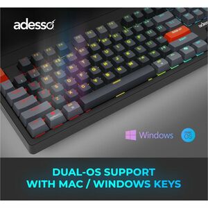 Adesso EasyTouch 1100 Keyboard - Wired/Wireless Connectivity - Bluetooth/RF - 2.40 GHz - USB Interface - RGB LED - 88 Key(