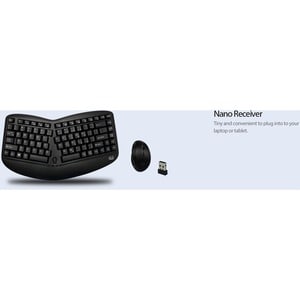 Adesso Tru-Form Wireless Ergo Mini Keyboard & Mouse - USB Membrane Wireless RF Keyboard - 87 Key - English (US) - Black - 