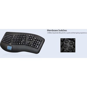 Adesso 2.4GHz Wireless Ergonomic Touchpad Keyboard - Wireless Connectivity - RF - 30 ft - 2.40 GHz - USB Interface - 105 K