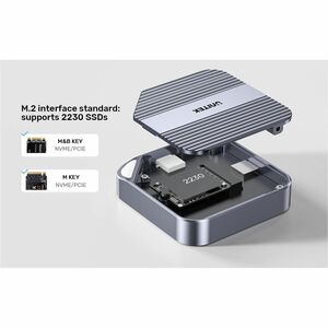 Unitek S1244AGY01 Drive Enclosure PCI Express NVMe, M.2 - USB Type C Host Interface - UASP Support - Space Gray - 1 x SSD 