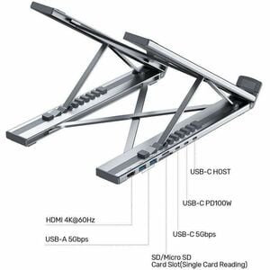 Foldable Laptop Stand with Docking Station (2USB-A 5Gbps + USB-C 5Gbps + HDMI 4K 60Hz + SD/Micro SD + PD 100W)