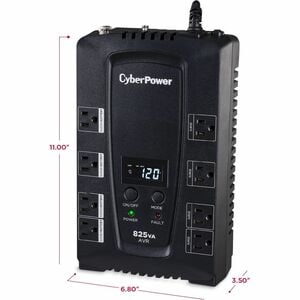 CyberPower CP825AVRLCD Intelligent LCD UPS Systems - 825VA/450W, 120 VAC, NEMA 5-15P, Compact, 8 Outlets, LCD, PowerPanel®