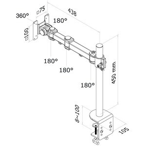 Newstar Full Motion Desk Mount (clamp) for 10-30" Monitor Screen, Height Adjustable - Black - 25.4 cm to 76.2 cm (30") Scr