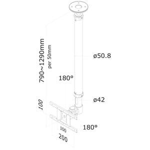 Neomounts Neomounts Pro FPMA-C100 Ceiling Mount for Flat Panel Display - Black - Height Adjustable - 25.4 cm to 68.6 cm (2