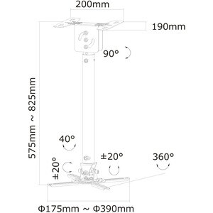 Neomounts Neomounts Pro BEAMER-C100 Ceiling Mount for Projector - Black - Height Adjustable - 15 kg Load Capacity
