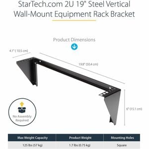 StarTech.com 2U 19in Steel Vertical Wall Mount Equipment Rack Bracket - Mount a server, network or telecommunications devi