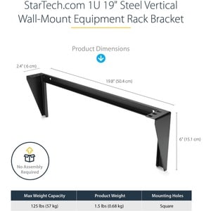 StarTech.com 1U 19in Steel Vertical Wall Mount Equipment Rack Bracket - Mount a server, network or telecommunications devi