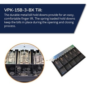 apg® Cash Drawer VPK-15B-3-BX Till - 5 Bill x 5 Coin Fixed bill and coin area, Wire bill hold-downs, fits Vasario 1915 siz