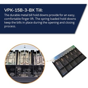 APG Cash Drawer VPK-15B-3-BX Till - 5 Bill x 5 Coin Fixed bill and coin area, Wire bill hold-downs, fits Vasario� 1915 siz