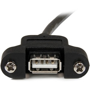 StarTech.com 1 ft Panel Mount USB Cable A to A - F/M - 1 x Type A Male USB - 1 x Type A Female USB - Black