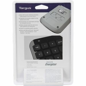 Targus Wireless Numeric Keypad - USB - Black, Gray