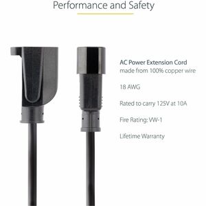 StarTech.com 1ft (0.3m) Power Extension Cord, IEC C14 to NEMA 5-15R, 10A 125V, 18AWG, Black, Outlet Extension Cable for Po