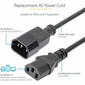 StarTech.com 6ft (1.8m) Power Extension Cord, C14 to C13, 10A 125V, 18AWG, Computer Power Cord Extension, Power Supply Ext
