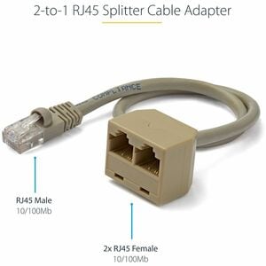 StarTech.com 2-to-1 RJ45 Splitter Cable Adapter - Network splitter - RJ-45 (M) - RJ-45 (F) - Connect two 10/100 Ethernet d