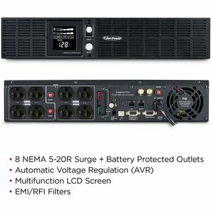 CyberPower OR2200LCDRTXL2U Smart App LCD UPS Systems - 2100VA/1650W, 120 VAC, NEMA 5-20P, 2U, Rack / Tower, 8 Outlets, LCD