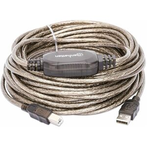 Manhattan Cable USB V2.0 A-B 11.0M ACTIVO - Cable for Impresora - 480Mbit/s - Cable de extensión - Plata, Translúcido