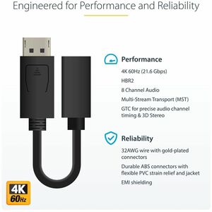 StarTech.com 6in (15cm) DisplayPort to Mini DisplayPort Cable, 4K x 2K Video, DP Male to Mini DP Female Adapter Cable, DP 