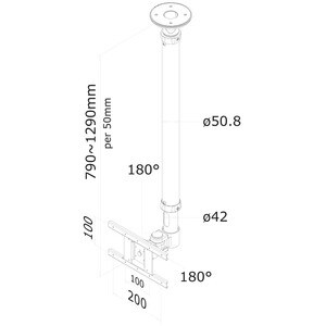 Neomounts Neomounts Pro FPMA-C100 Ceiling Mount for Flat Panel Display - Black - Height Adjustable - 25.4 cm to 68.6 cm (2