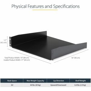 StarTech.com 2U Server Rack Cabinet Shelf - Fixed 16" Deep Cantilever Rackmount Tray for 19" Data/AV/Network Enclosure w/c