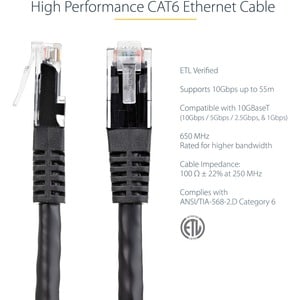 StarTech.com 15ft CAT6 Ethernet Cable - Black Molded Gigabit - 100W PoE UTP 650MHz - Category 6 Patch Cord UL Certified Wi
