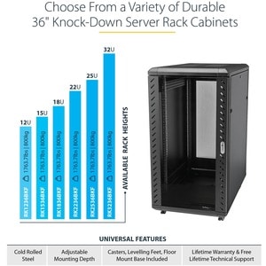 StarTech.com 4-Post 25U Server Rack Cabinet, 19" Data Rack Cabinet for Computer / IT Equipment, Home Network Rack, Half He