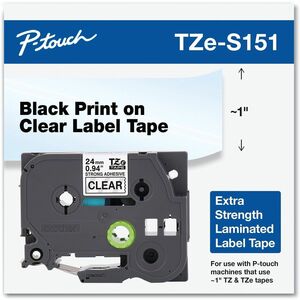 Brother TZes151 Label Tape - 23.88 mm Width x 7.99 m Length - Permanent Adhesive - Direct Thermal, Thermal Transfer - Clea