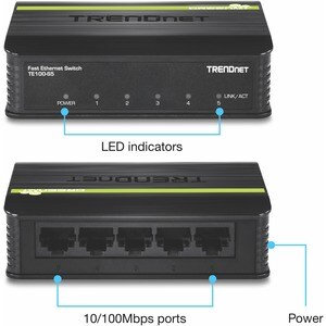 TRENDnet TE100-S5 5 Ports Ethernet Switch - Fast Ethernet - 10Base-T, 100Base-TX - New - 2 Layer Supported - Twisted Pair 