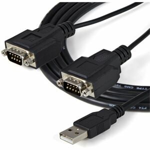 StarTech.com 2 Port FTDI USB to Serial RS232 Adapter Cable with COM Retention. Product colour: Black, Cable length: 2.1 m,