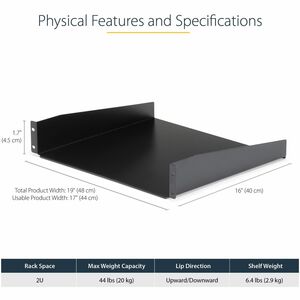 StarTech.com 2U Server Rack Cabinet Shelf - Fixed 16" Deep Cantilever Rackmount Tray for 19" Data/AV/Network Enclosure w/c