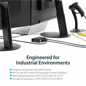 StarTech.com HUB USB 2.0 Industriale in metallo a 4 porte con protezione da sovracorrenti - montabile - 4 Total USB Port(s