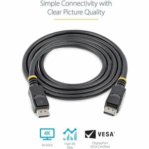 StarTech.com 2m (6ft) DisplayPort 1.2 Cable, 4K x 2K UHD VESA Certified DisplayPort Cable, DP Cable/Cord for Monitor, w/ L