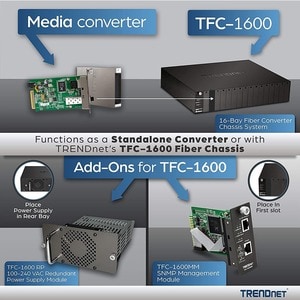 TRENDnet 100/1000Base-T To SFP Fiber Media Converter, Fiber To Ethernet Converter, 1 x 10/100/1000Base-T RJ-45 Port,1 x Mi