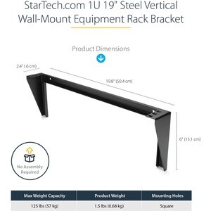 StarTech.com Staffa rack in acciaio 19" 1U per montaggio attrezzature a parete verticale - 56,70 kg Capacità di carico - 1