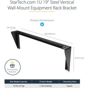 StarTech.com 19 Zoll 1HE vertikales Wandmontage Rack aus Stahl - max. 56,70 kg Traglast - 1