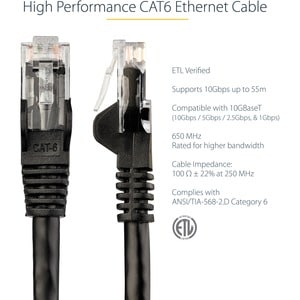 StarTech.com 2m CAT6 Ethernet Cable - Black Snagless Gigabit - 100W PoE UTP 650MHz Category 6 Patch Cord UL Certified Wiri