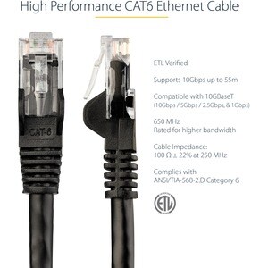 StarTech.com 10m CAT6 Ethernet Cable - Black Snagless Gigabit - 100W PoE UTP 650MHz Category 6 Patch Cord UL Certified Wir