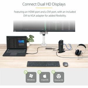 StarTech.com Universal USB 3.0 Laptop Docking Station - Dual-Monitor HDMI DVI w/ Audio Ethernet - Add HDMI and DVI as well