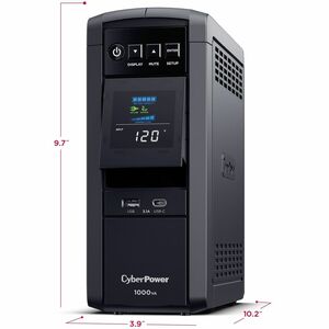 CyberPower CP1000PFCLCDTAA TAA Compliant UPS System - 1000VA/600W, 120 VAC, NEMA 5-15P, Mini-Tower, Sine Wave, 10 Outlets,