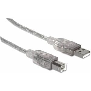 Manhattan Cable USB V2.0 A-B 5.0M Plata - Cable for Hub, Computador - 480Mbit/s - Apantallado - Oro Conector chapado - 28 