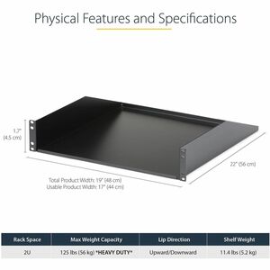 StarTech.com 2U Server Rack Cabinet Shelf - Fixed 18" Deep Cantilever Rackmount Tray for 19" Data/AV/Network Enclosure - W