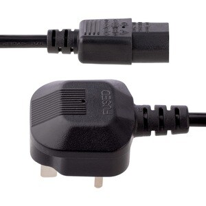 StarTech.com 3 m GB Computer Stromkabel, 18AWG, BS 1363 auf C13, 10A 250V, Schwarz, Kaltgerätekabel / UK Stromkabel, PC Ne