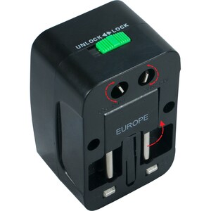 QVS Premium World Power Travel Adaptor Kit with Surge Protection - 110 V AC, 220 V AC Input - Black - 1