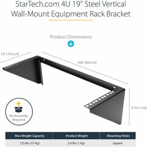 StarTech.com Support Mural Vertical en Acier pour Rack 4U 19" - 56,84 kg Max - 1