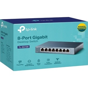 TP-Link TL-SG108 8 Ports Ethernet Switch - Gigabit Ethernet - 10/100/1000Base-T - 2 Layer Supported - Twisted Pair - Desktop