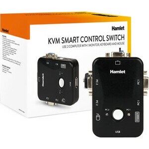 Hamlet KVM Switch per 2 PC + 3 Porte USB + VGA. Consente di condividere due PC o Notebook con un unica tastiera e mouse US